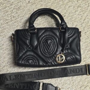 Valentino Orlandi Black Quilted Top-Handle Satchel with Gold Charm